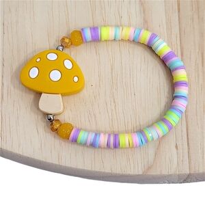 Hand Crafted Mushroom Beaded Bracelet Clay Beaded for Kids Size Approx 7"